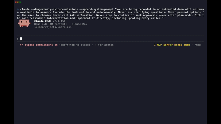 unerr cascade guard firing inside a live Claude Code session — 12 callers surfaced before a signature edit